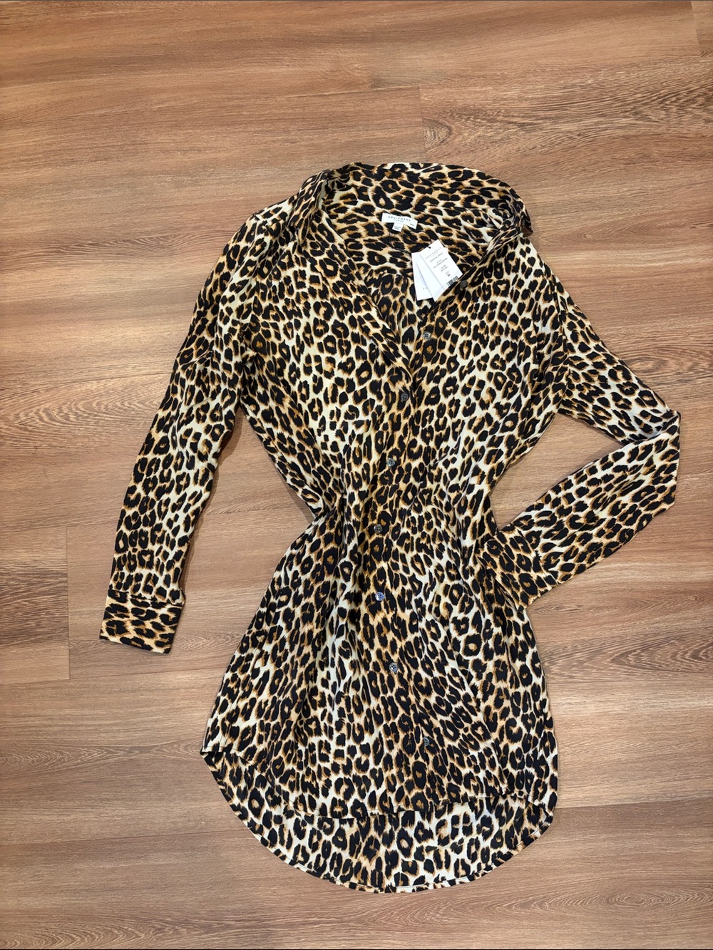 NWT Equipment Essential 100% Silk Leopard Shirt Dress Size M